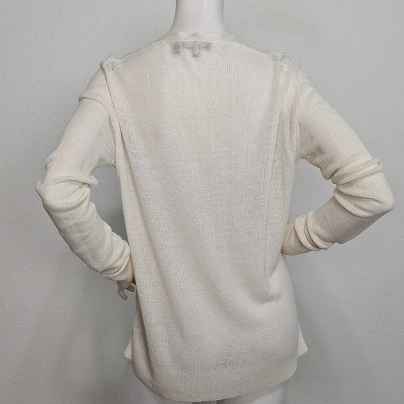 Theory Ribbed Ivory V-Neck Sheer Coquette Coastal Linen Blend Sweater Size 00/0 - Picture 4 of 7